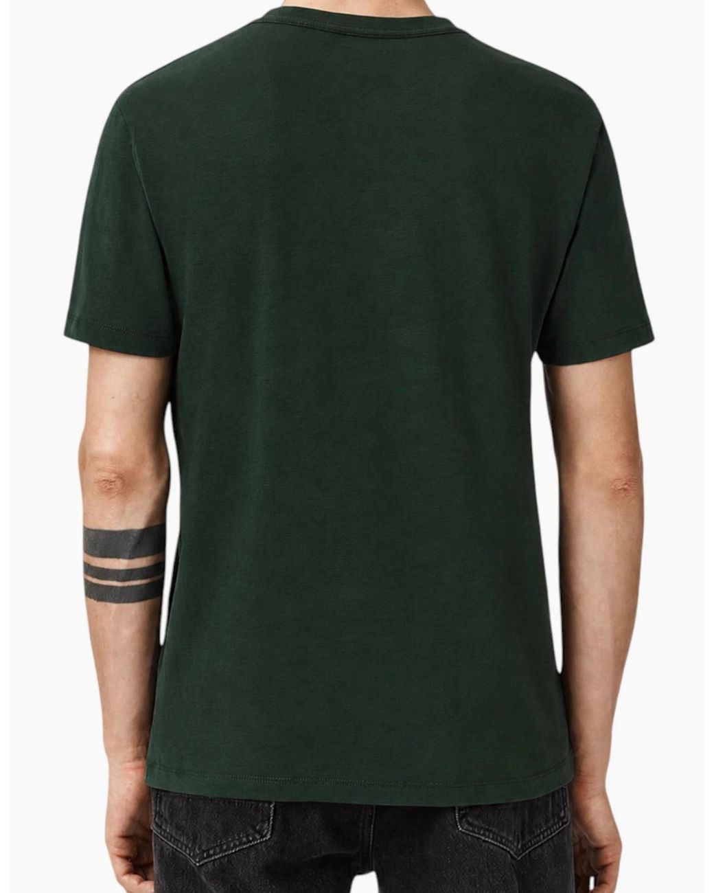 AllSaints Green T Shirts Lycra Stretch Cotton Crew Neck Short Sleeve Summer Tee for men