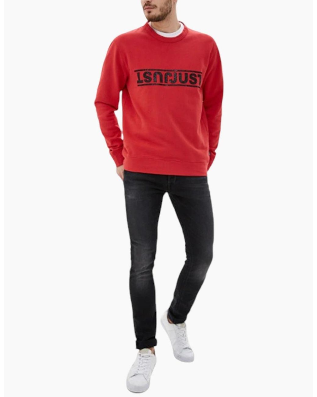 Just Cavalli Red S01Gu0031 Sweatshirt Printed Crew Neck Casual Pullover Jumper for men