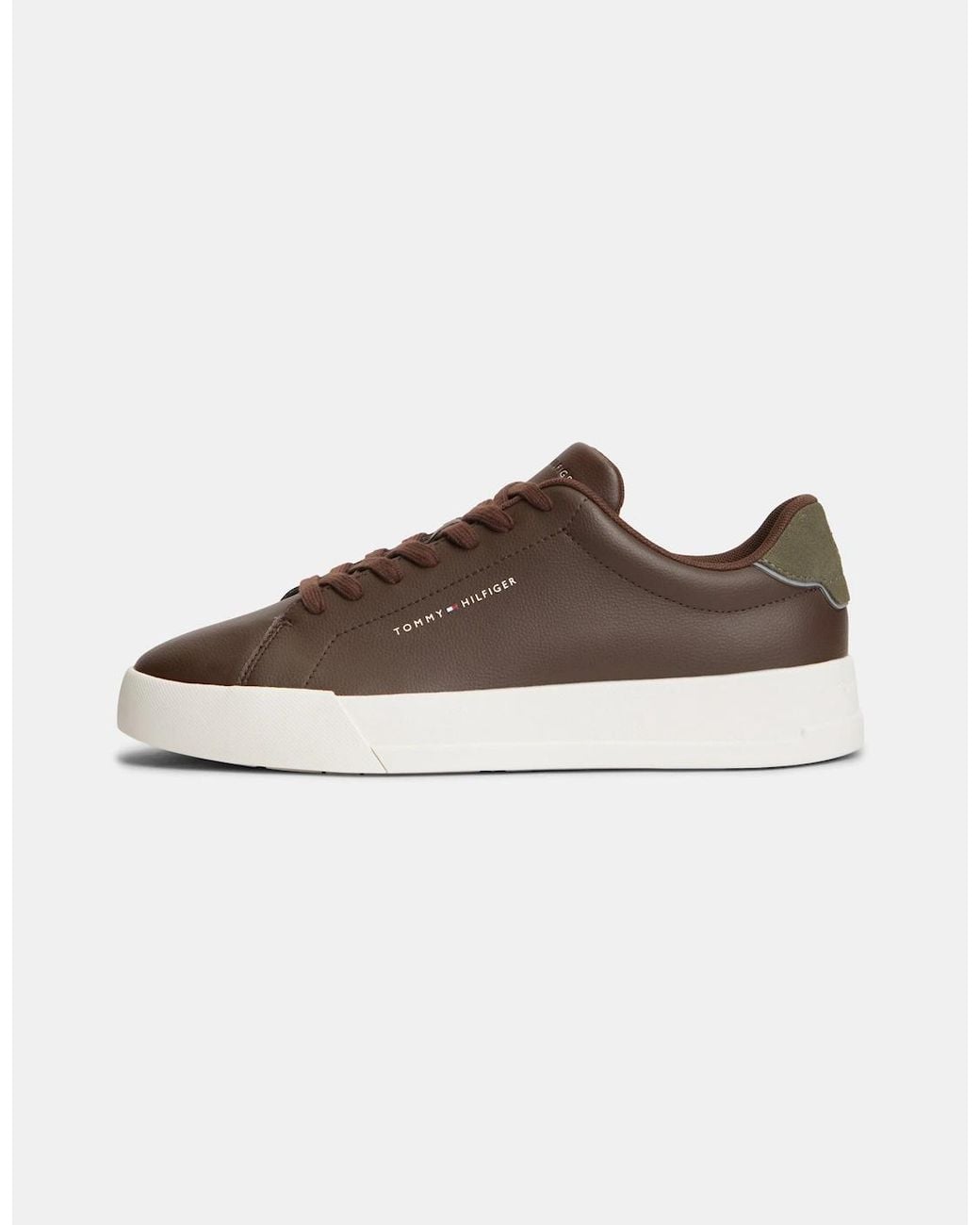 Tommy Hilfiger Brown Court Leather Detail Trainer for men