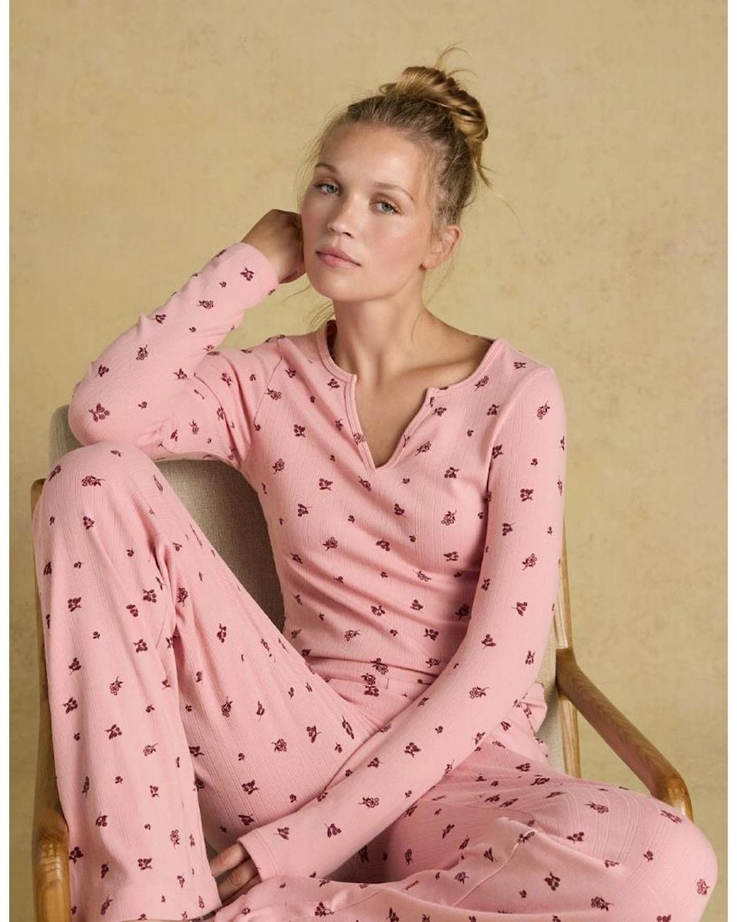 Joules Pink Pointelle Ladies Pyjama Set Floral