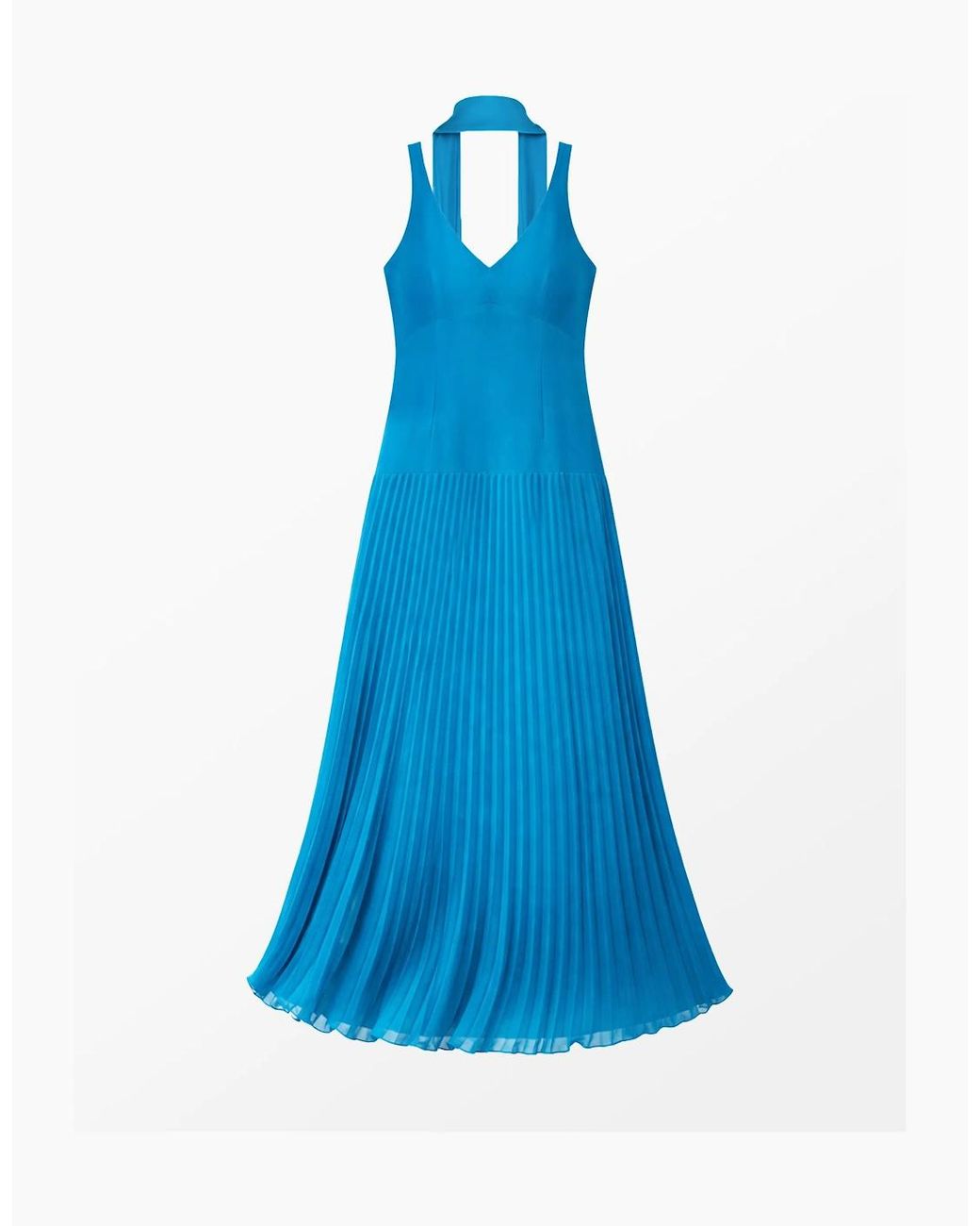 Ro&zo Blue Petite Vivian Pleated Drop-Waist Dress With Scarf