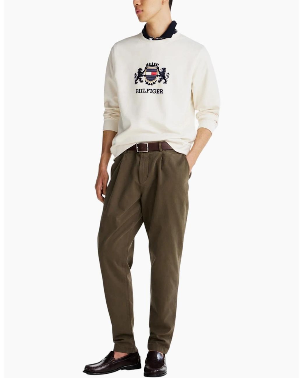 Tommy Hilfiger White Icon Interlock Hwk Sweatshirt Crew Neck Casual Cotton for men