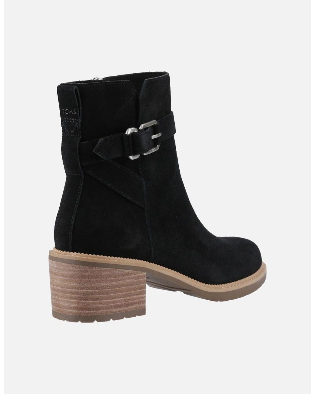 TOMS Black Hailey Buckle Leather Heeled Ankle Boots