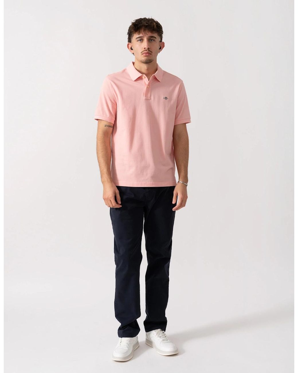 Gant Pink Regular Fit Short Sleeve Shield Logo Pique Polo for men