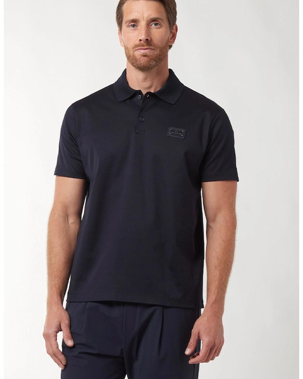 Paul & Shark Blue Logo-Plaque Polo Shirt for men