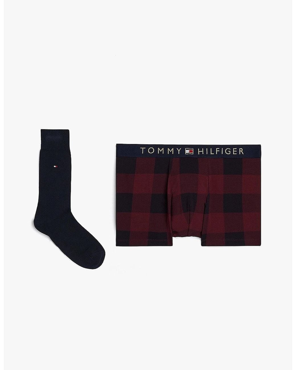 Tommy Hilfiger White Original Trunk & Sock Gift Set Buffalo Check for men