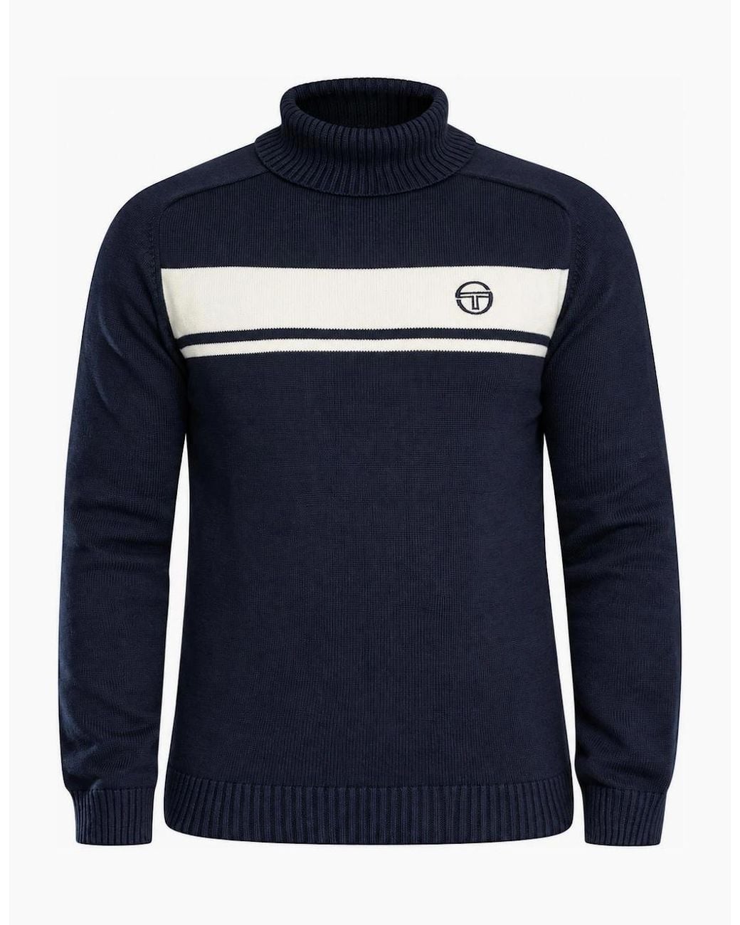 Sergio Tacchini Blue Damarindo Knitted Turtle Neck Jumper Gardenia/Maritime for men