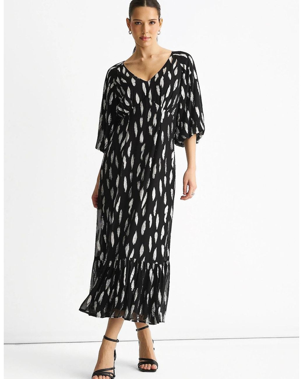 Gini London Black Viscose Clipped Balloon Sleeve Maxi Dress