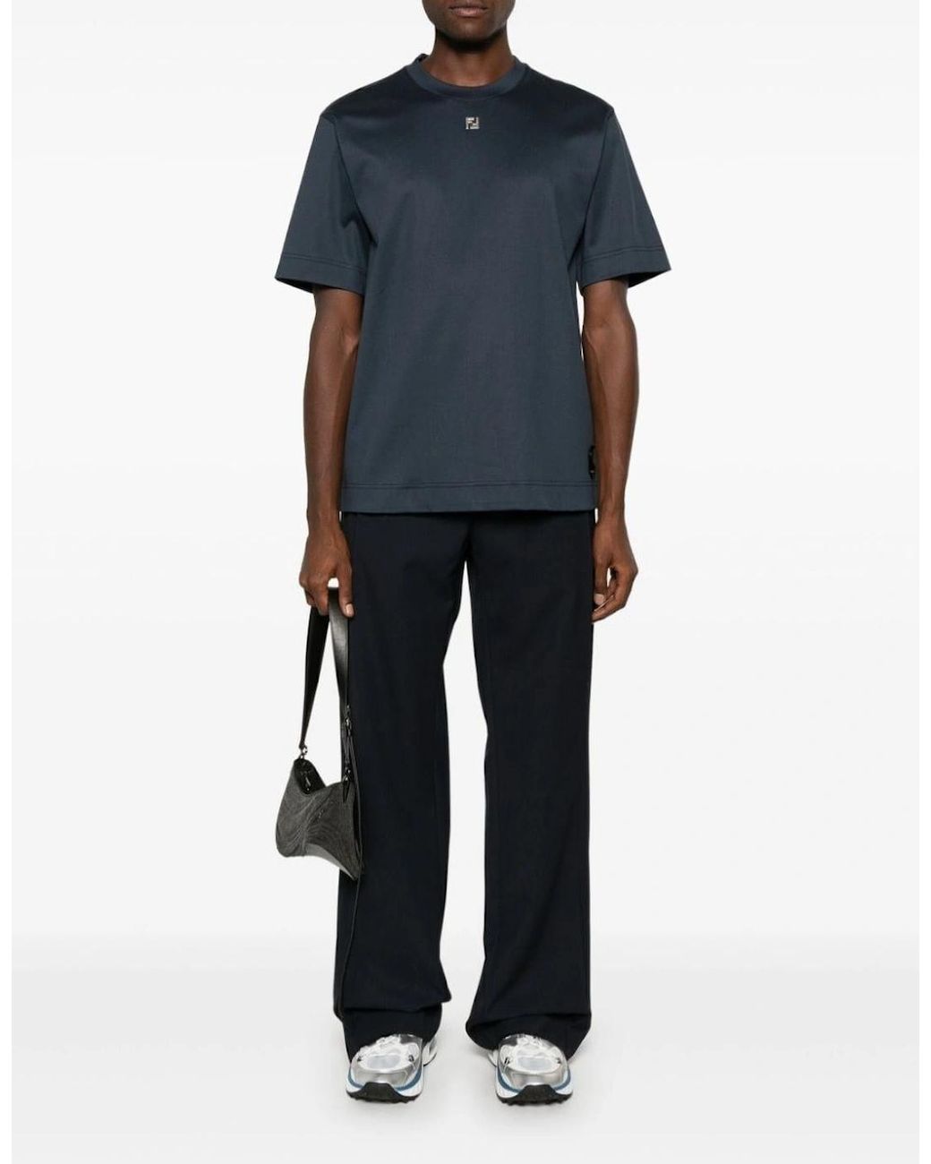 Fendi Blue Ff Metal Detail Plaque T-Shirt for men