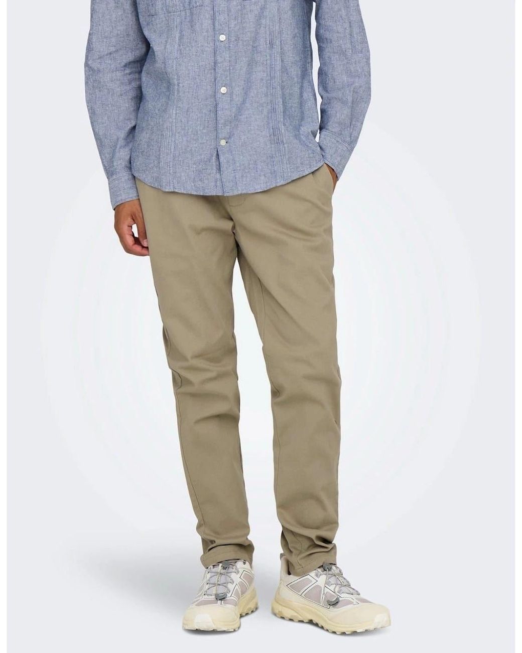 ONLY Blue Solid Patterned Straight Chinos for men