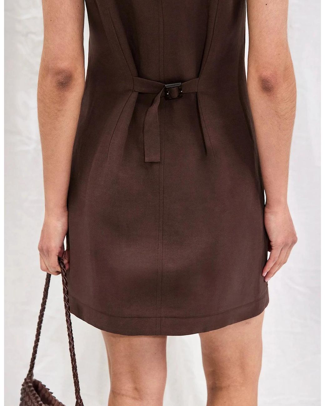 Ro&zo Brown Petite Chocolate Button Through Dress With Linen