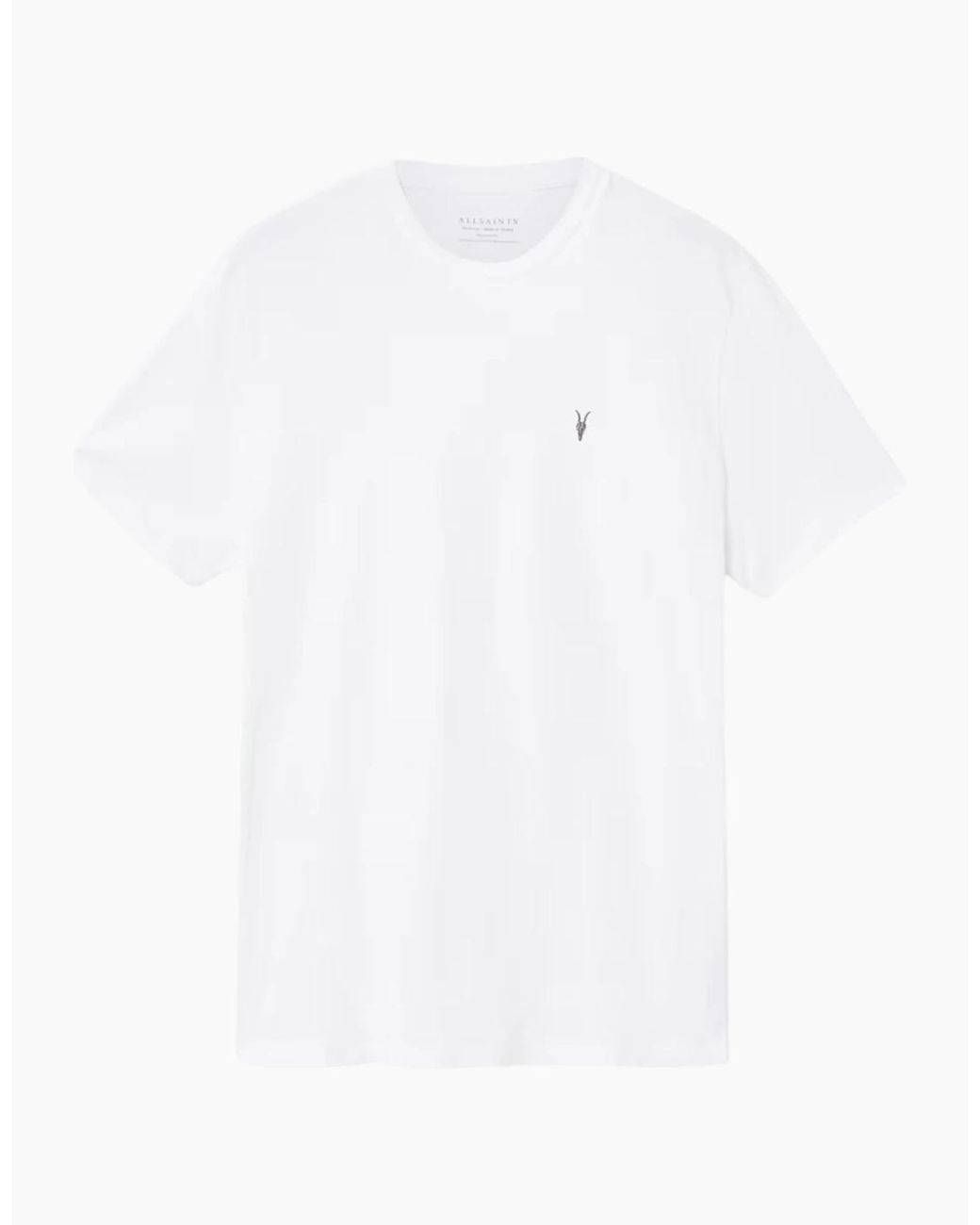 AllSaints White T Shirts Lycra Stretch Cotton Crew Neck Short Sleeve Summer Tee for men