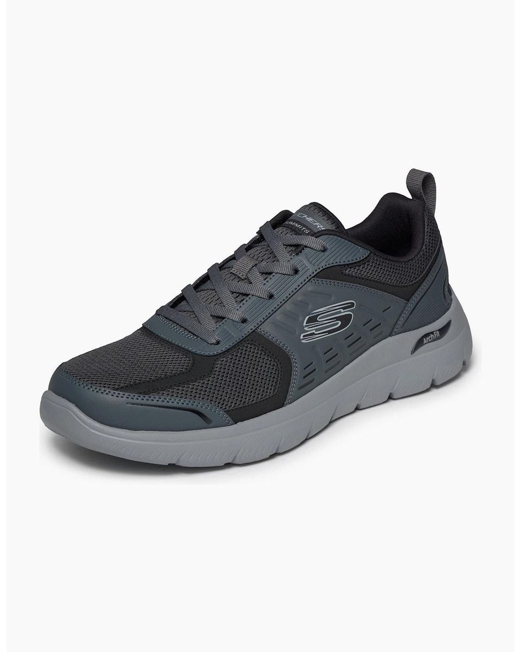 Skechers Black Arch Fit Summits Leege Charcoal Leather/Mesh/Blk Trim Trainers for men