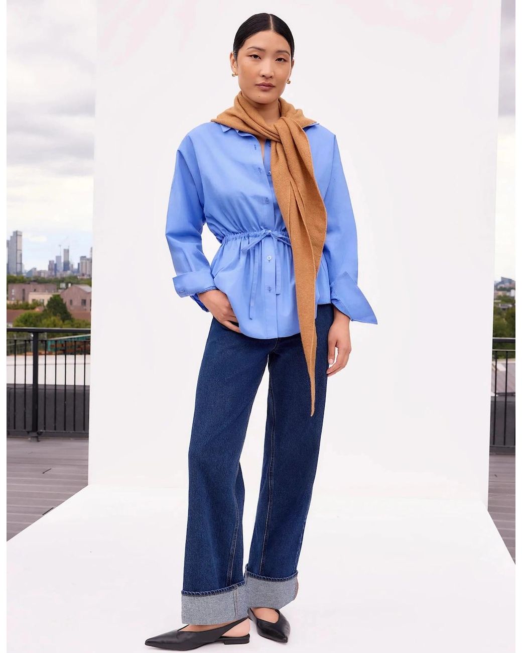 Ro&zo Blue Gathered Waist Shirt