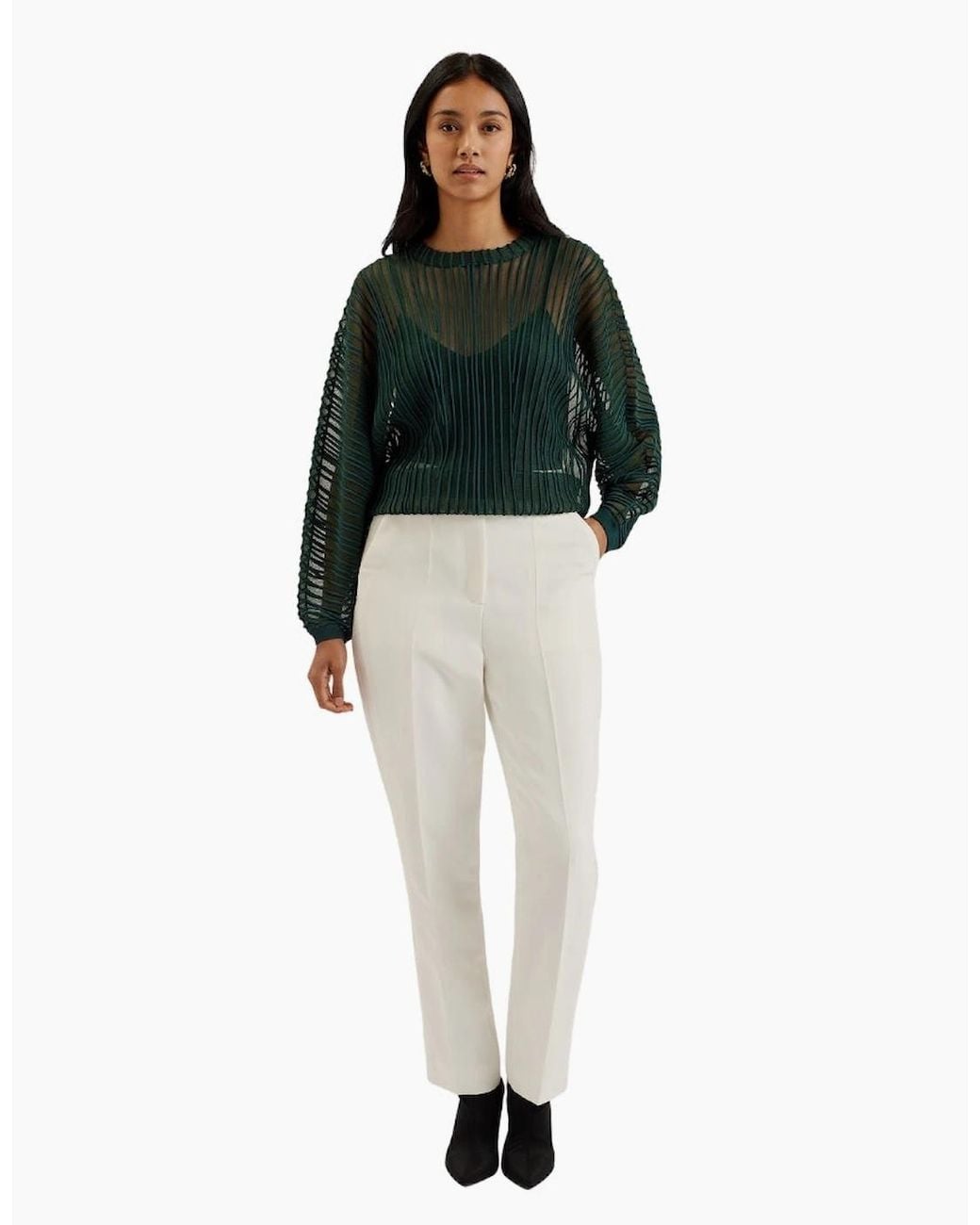 Ted Baker Green Nelly Sheer Striped Engineered Knitted Dark Top
