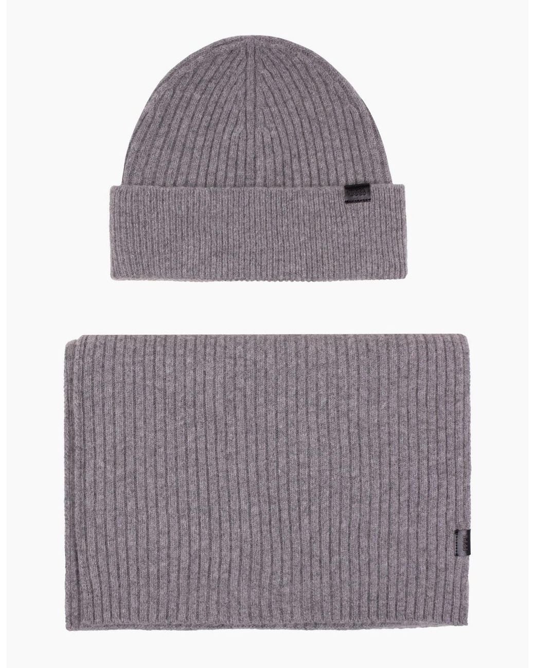 Boss Gray Gift-Boxed Hat And Scarf Set 041 for men