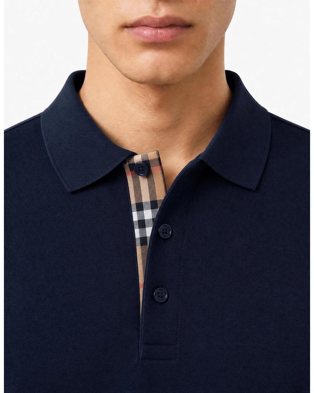 Burberry Blue 'Hartford' Check Placket Polo for men