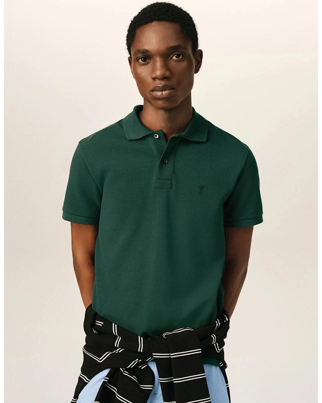 AMI Green Adc Piquet Polo Shirt for men