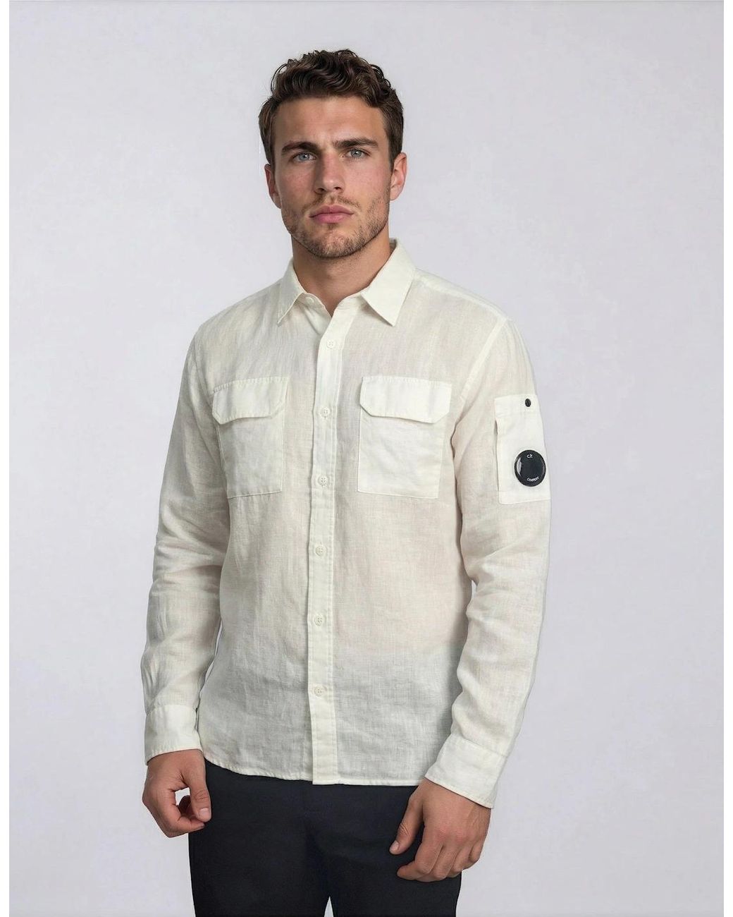 C P Company White Linen Lens Safari Shirt for men