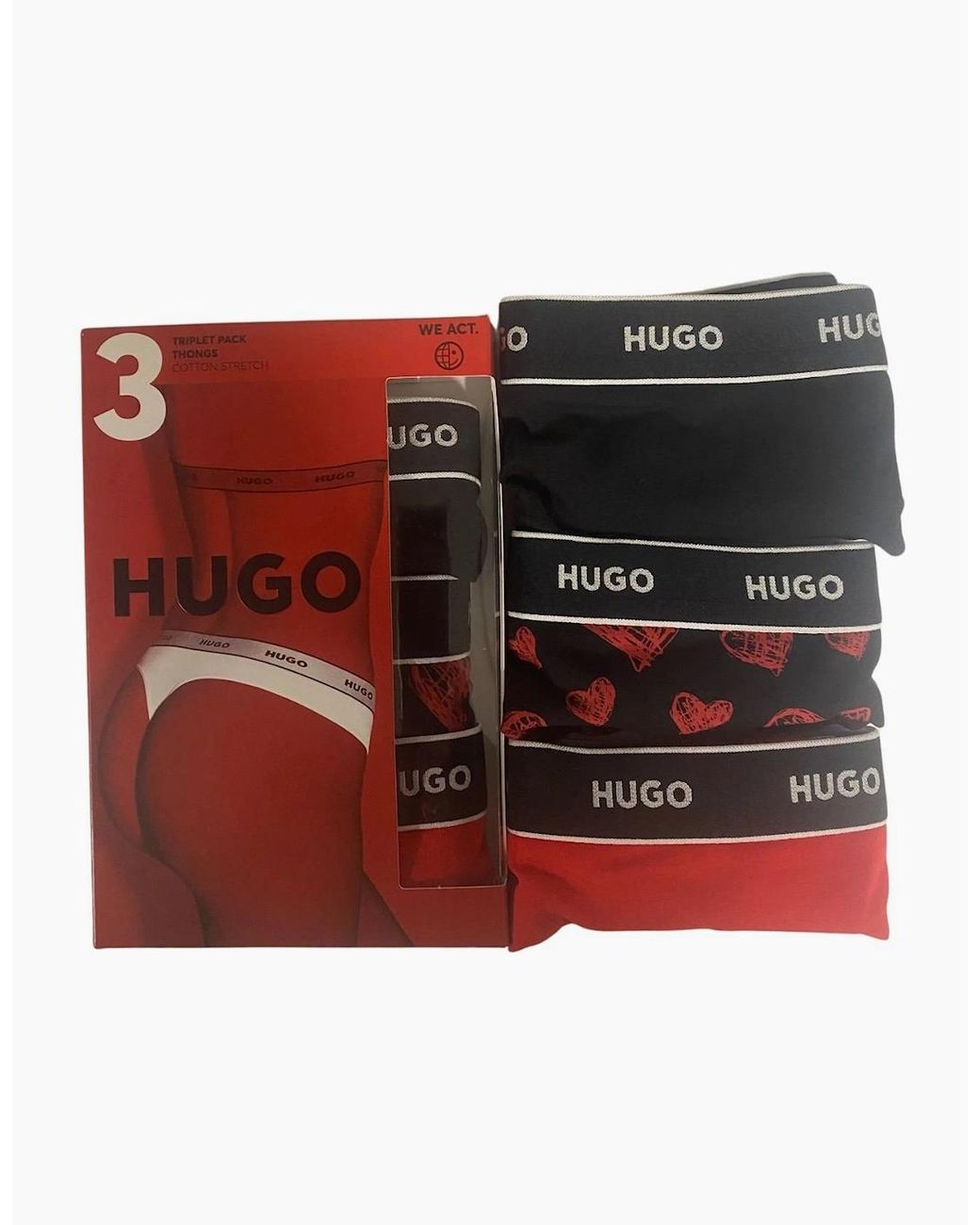 Boss Black 3-Pack Classic Logo Hearts Print Thongs