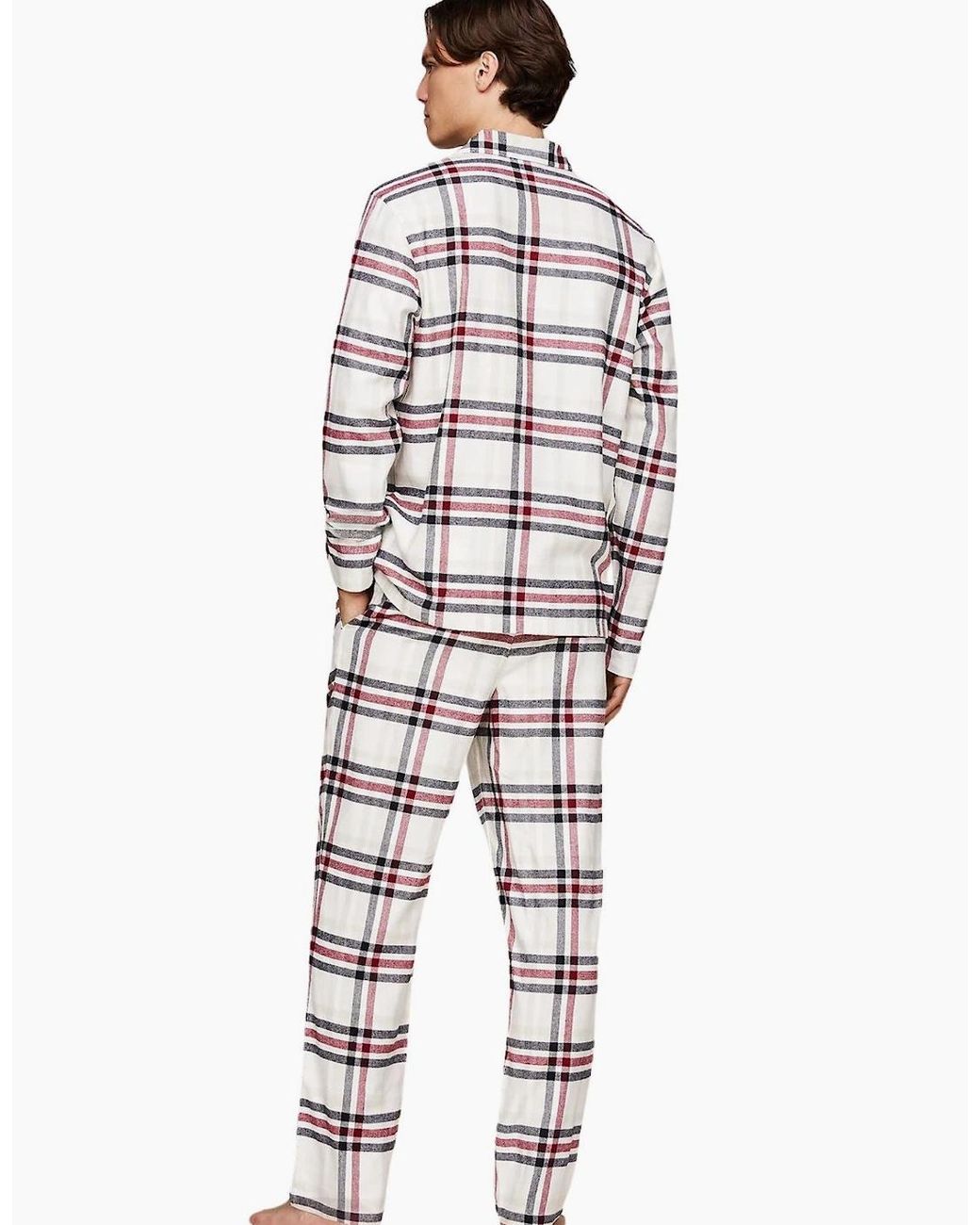 Tommy Hilfiger White Tartan Flannel Pyjama Set, Heritage Plaid Ivory for men