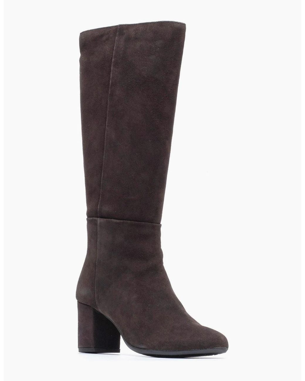 Hush Puppies Brown Oprah Suede Long Leather Chocolate Heeled Knee High Boots