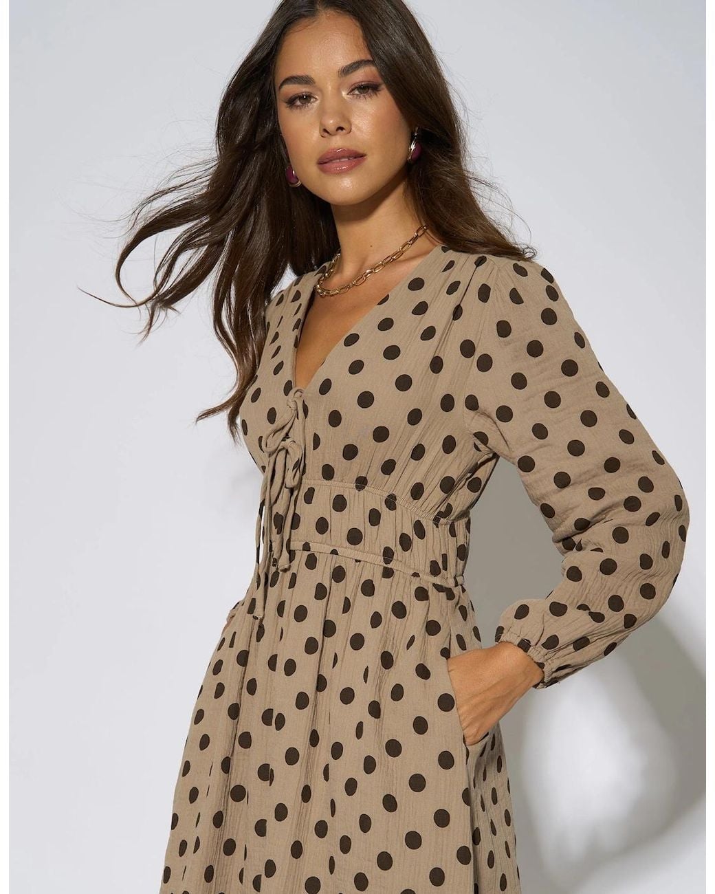Gini London Natural Cotton Spot Skater Midi Dress