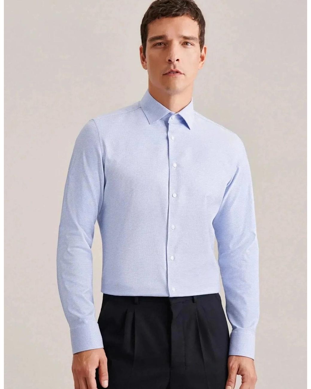 Seidensticker Blue Shaped Fit No Iron New Kent Structured Business Shirt Light for men