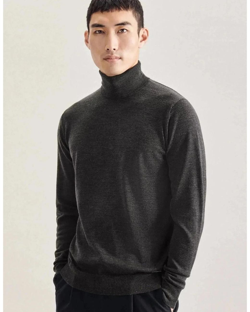 Seidensticker Black Merino Wool Roll Neck Knit for men