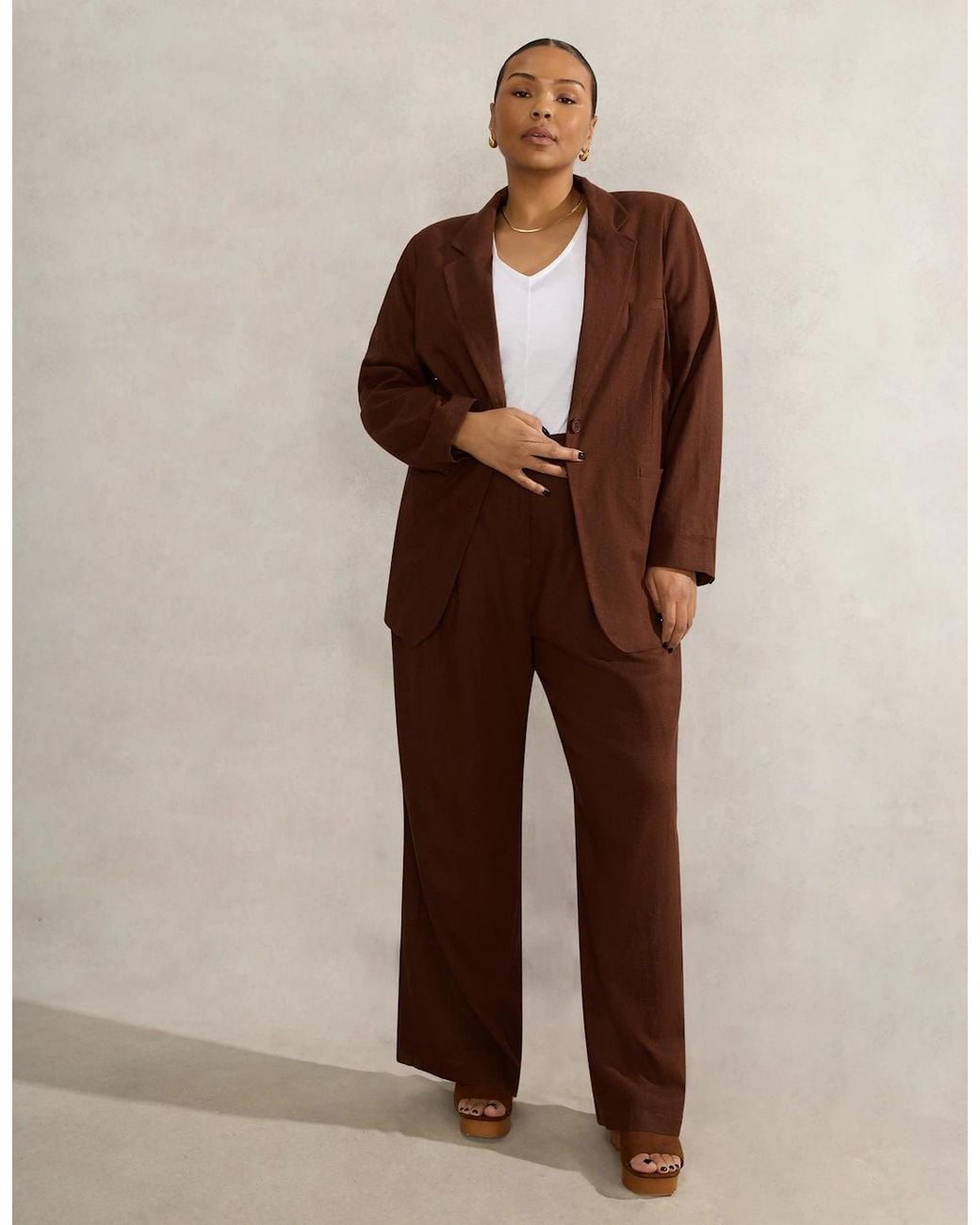 Live Unlimited London Brown Chocolate Linen Blazer
