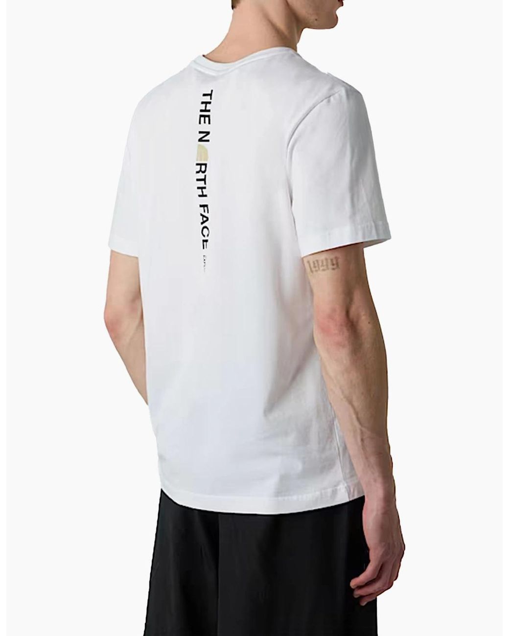 The North Face White Vertical Logo T-Shirts Crew Neck Short Sleeve Soft Cotton Tee for men