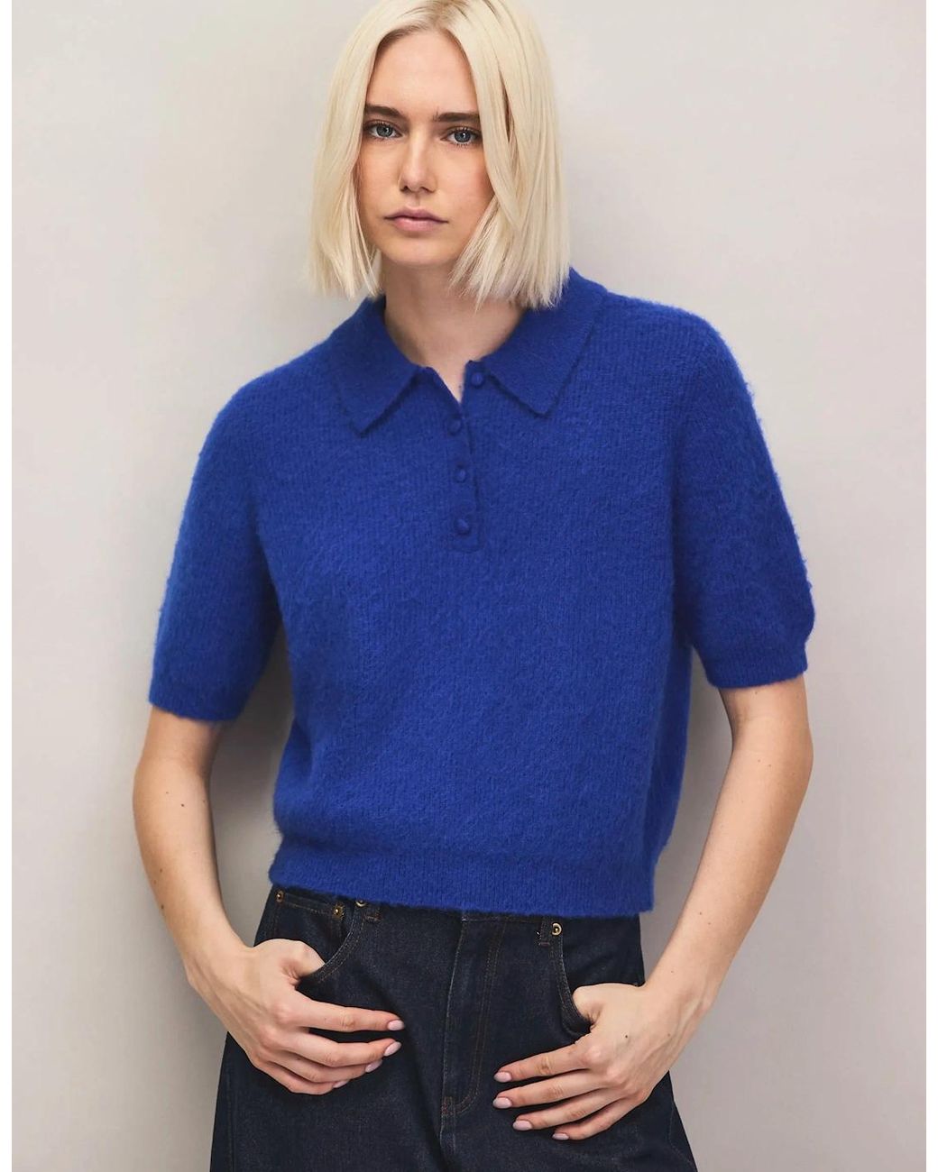 Ro&zo Blue Brushed Knit Top With Wool And Mohair