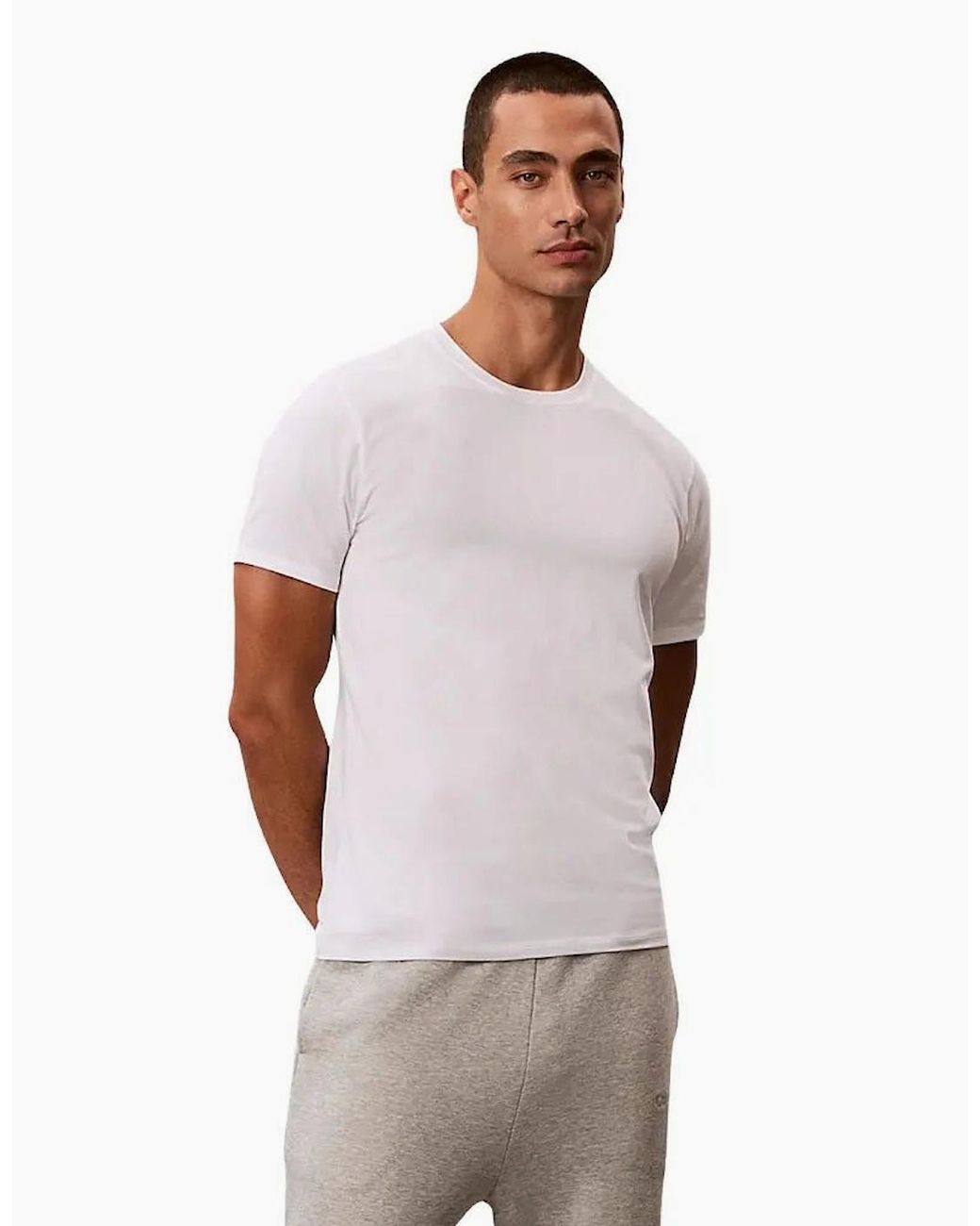 Calvin Klein White 3-Pack Cotton Microfibre Stretch Crew-Neck T-Shirts for men