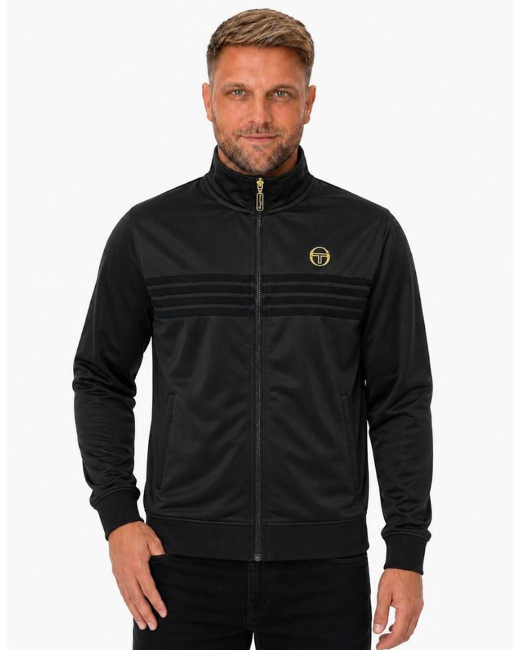 Sergio Tacchini Black Varena Track Top Jacket/ Lurex for men