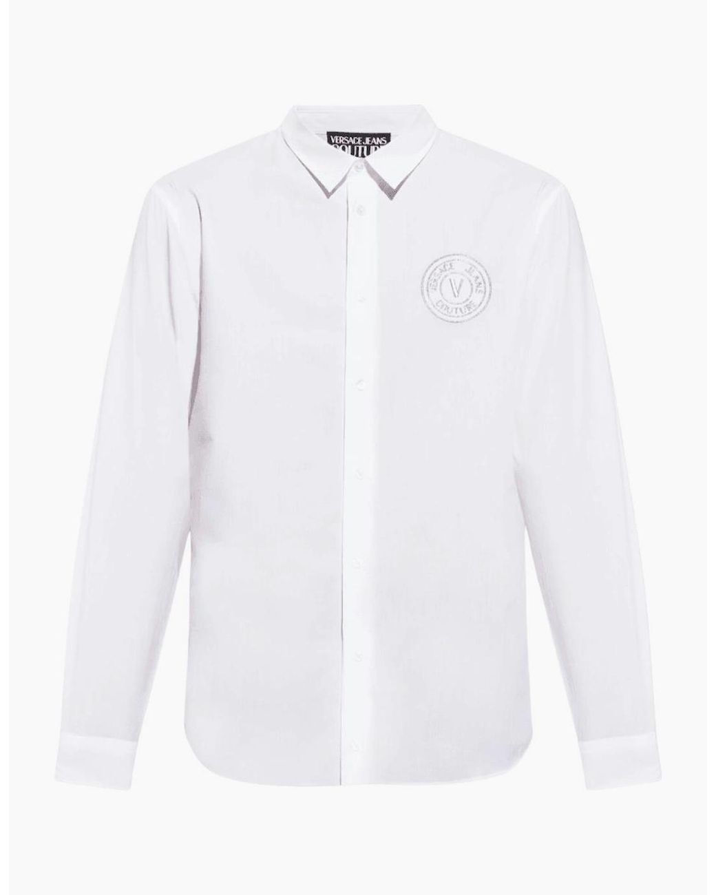 Versace White Cotton Printed V-Emblem Logo/ Shirt for men