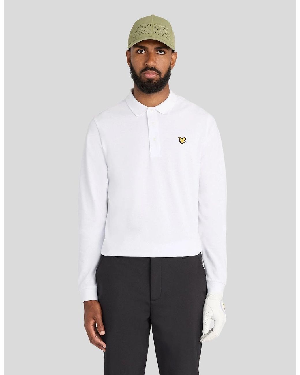 Lyle & Scott White Technical Long Sleeve Polo Shirt for men