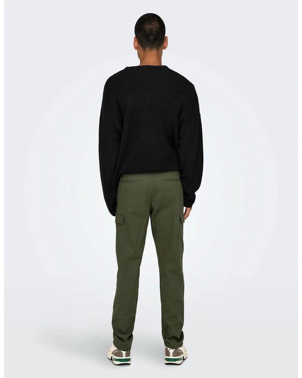 ONLY Black Solid Patterned Straight Cargo Pants for men