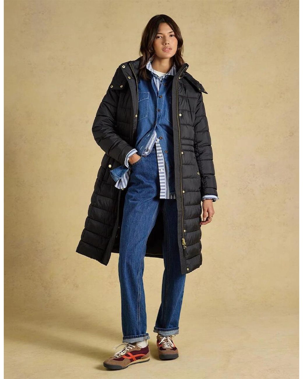 Joules Black Windborough Longline Jackets