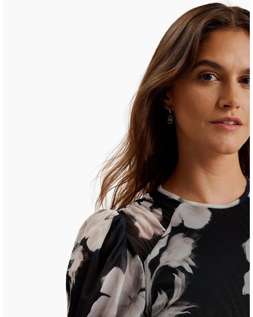 Ted Baker Black Carmel Gathered Shoulder Mesh Mini Dress