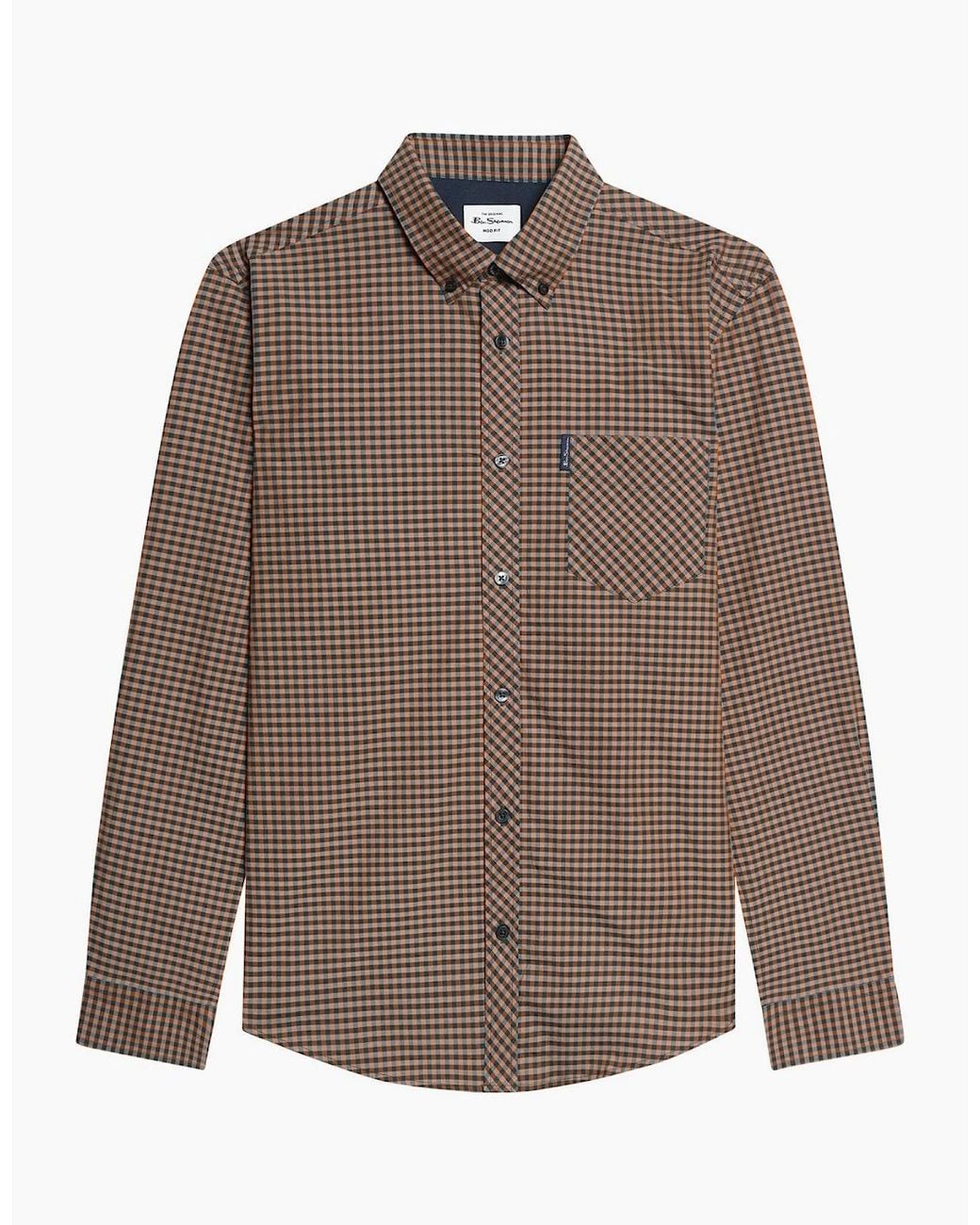 Ben Sherman Brown Signature Gingham Long Sleeve Shirt for men