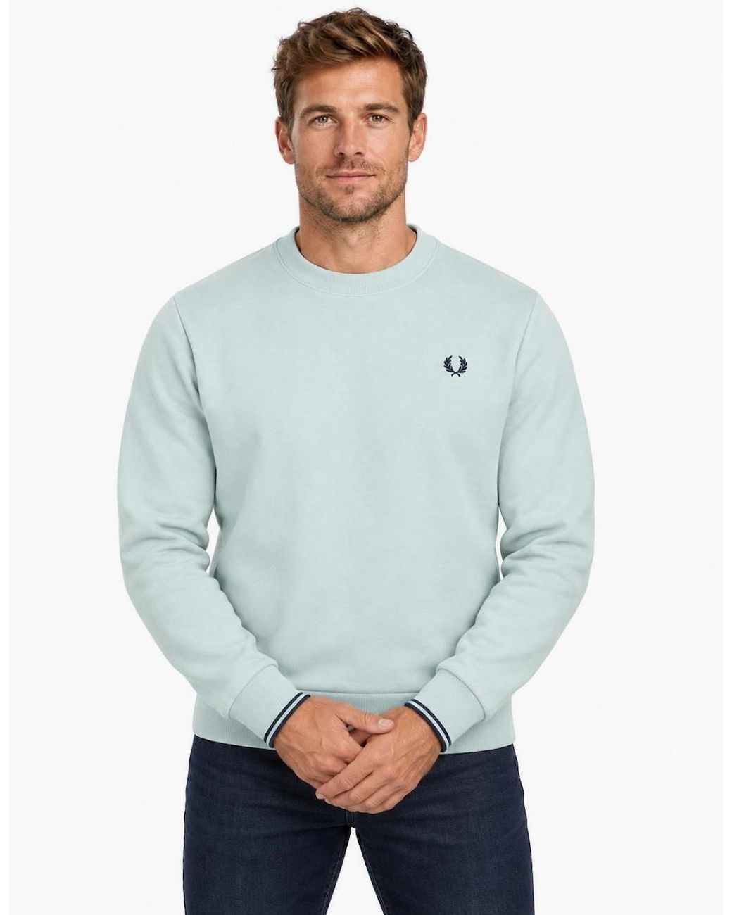 Fred Perry Blue Crew Neck Sweatshirt/Dark Airforce for men