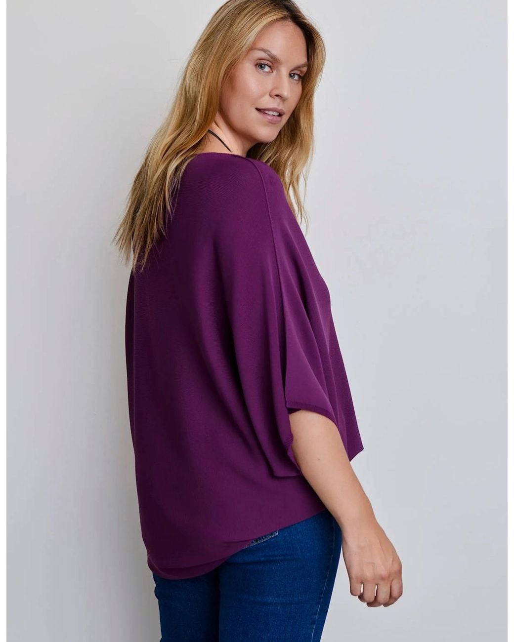 Live Unlimited London Purple Plum Batwing Knitted Jumper
