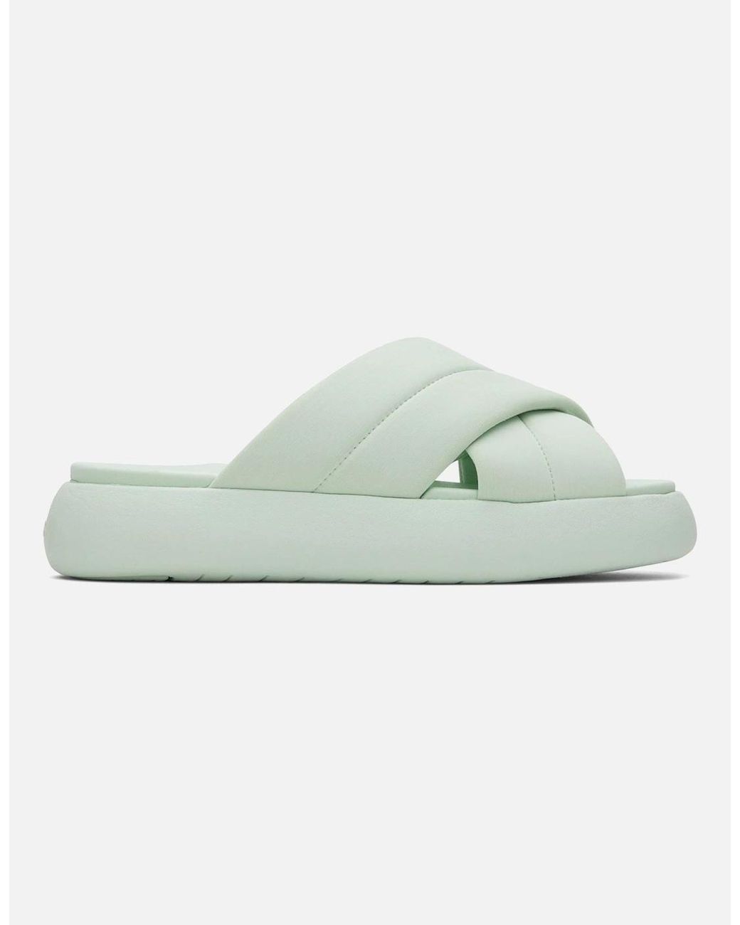 TOMS Green Mallow Crossover Polyester Blend Mint Slides