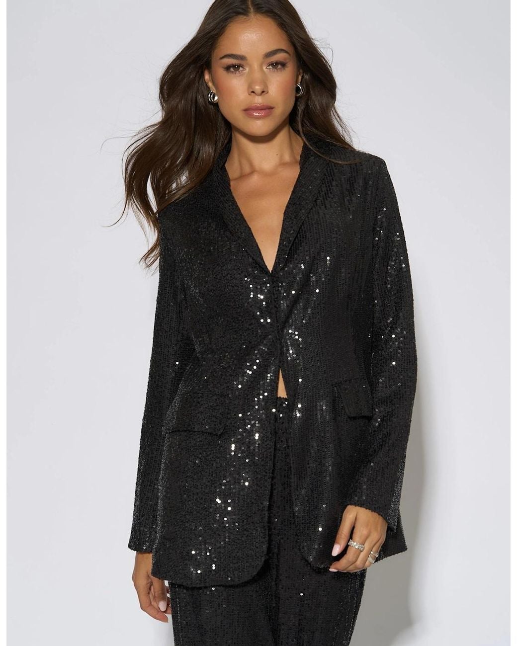 Gini London Black Sequin Edge To Edge Blazer
