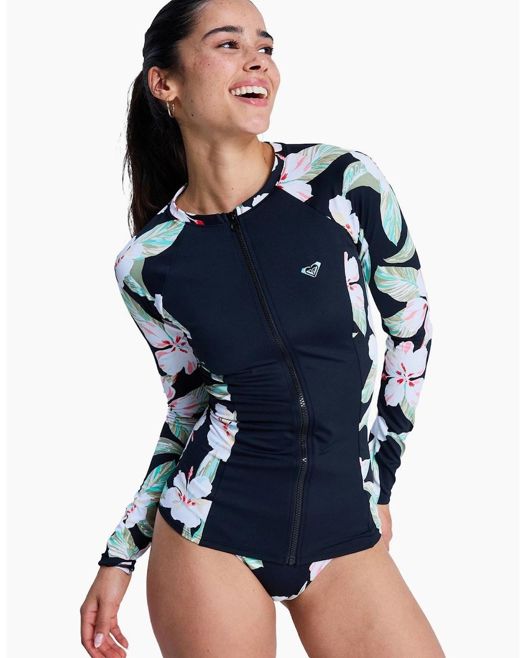 Roxy Blue Ls Zip Lycra Long Sleeve Rash Vest