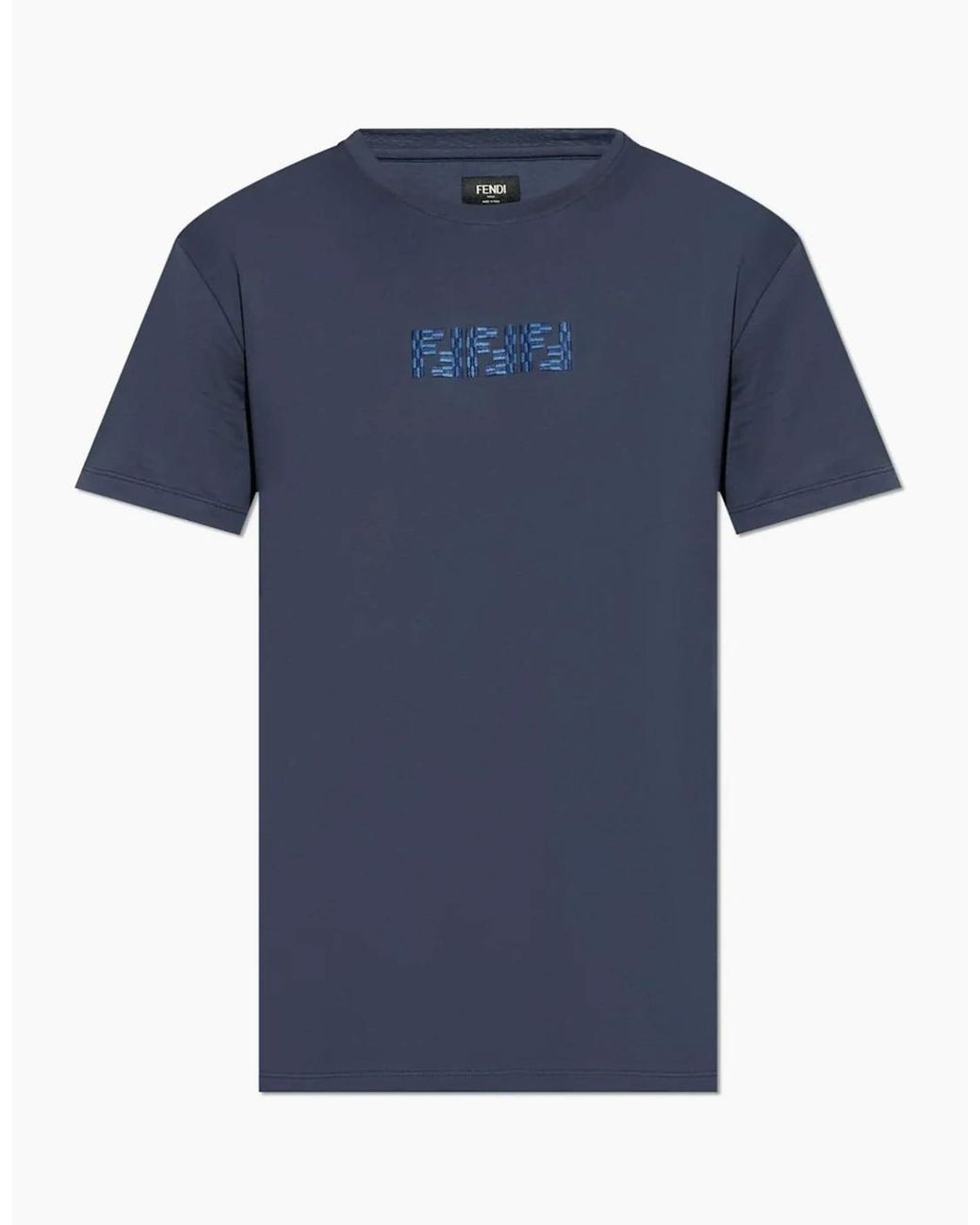 Fendi Blue Ff Labyrinth Embroidered T-Shirt for men