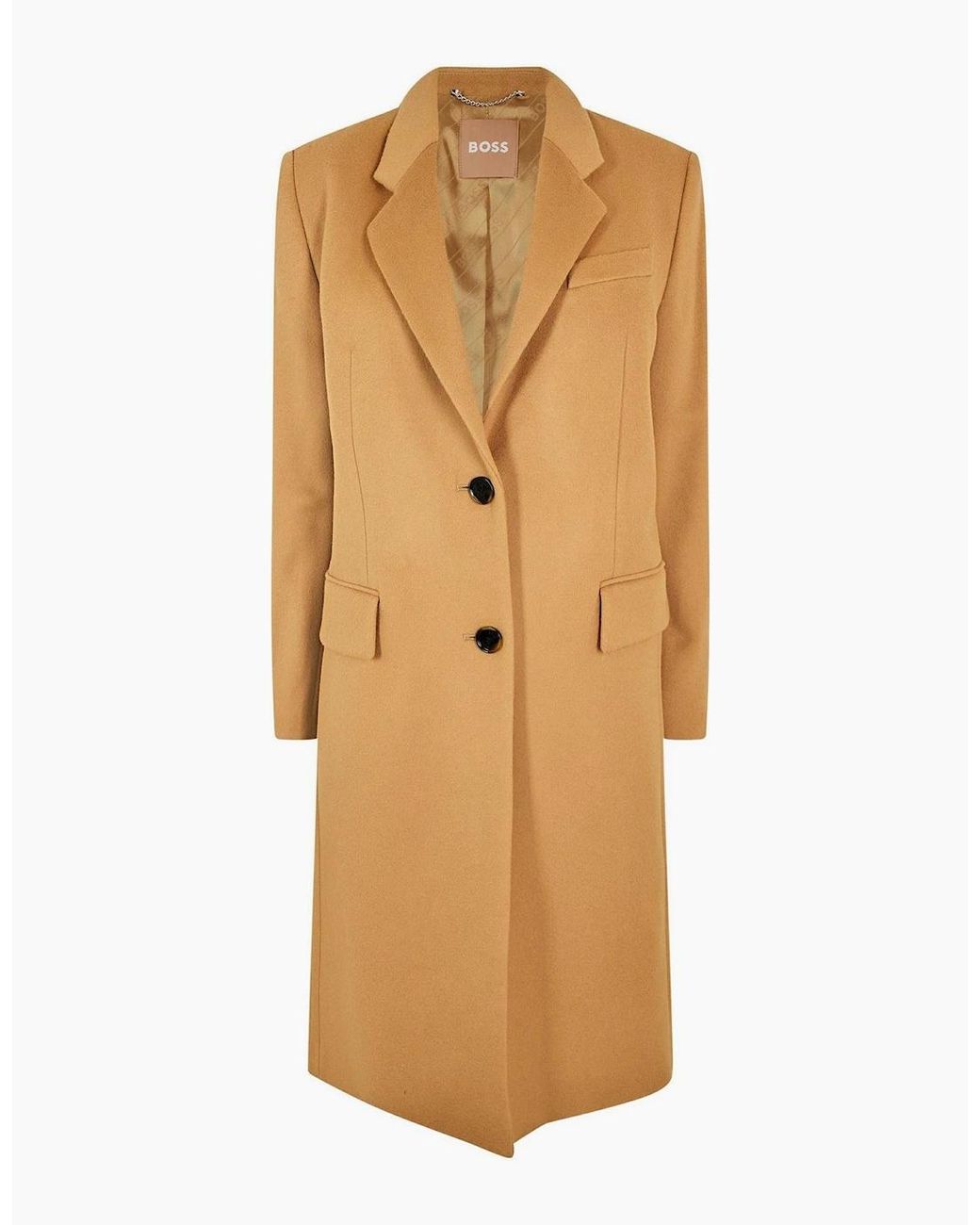 Boss Natural Solid Patterned Lapel Collared Over Coat
