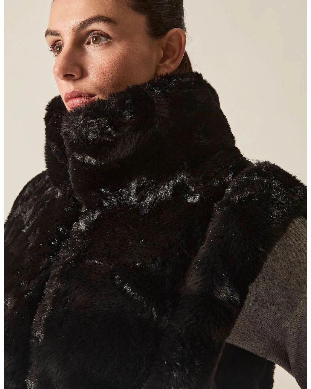 James Lakeland Black Faux-Fur Belted Gilet