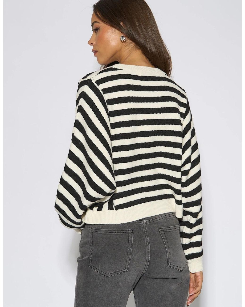 Gini London Blue Recycle Mix Contrast Stripe Loose Fit Knit Jumper