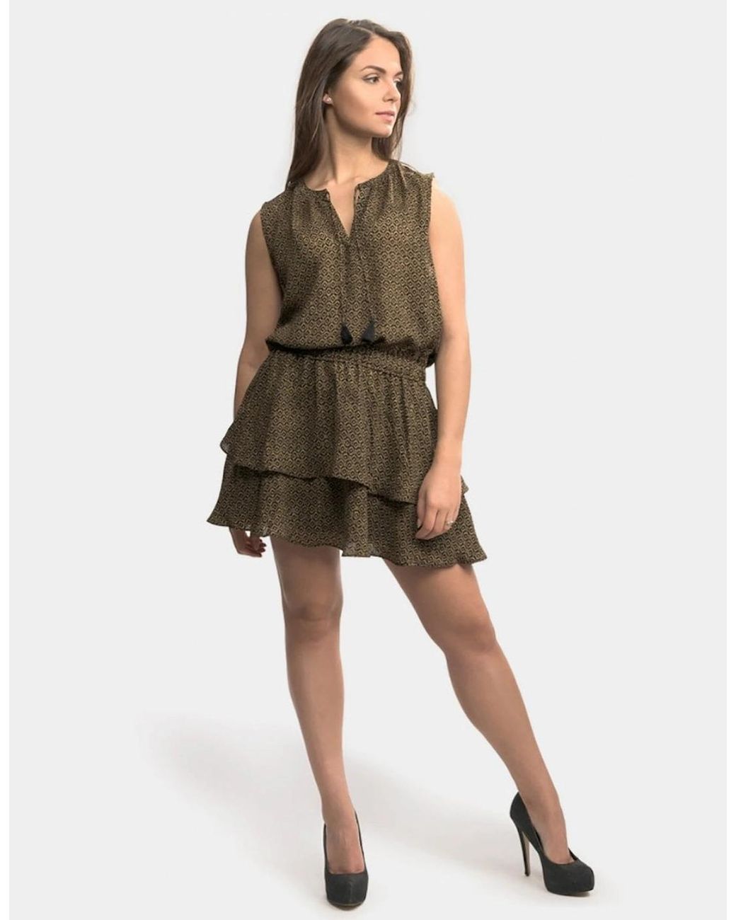 Maison Scotch Brown Silky Feel Sleeveless Printed Summer Dress